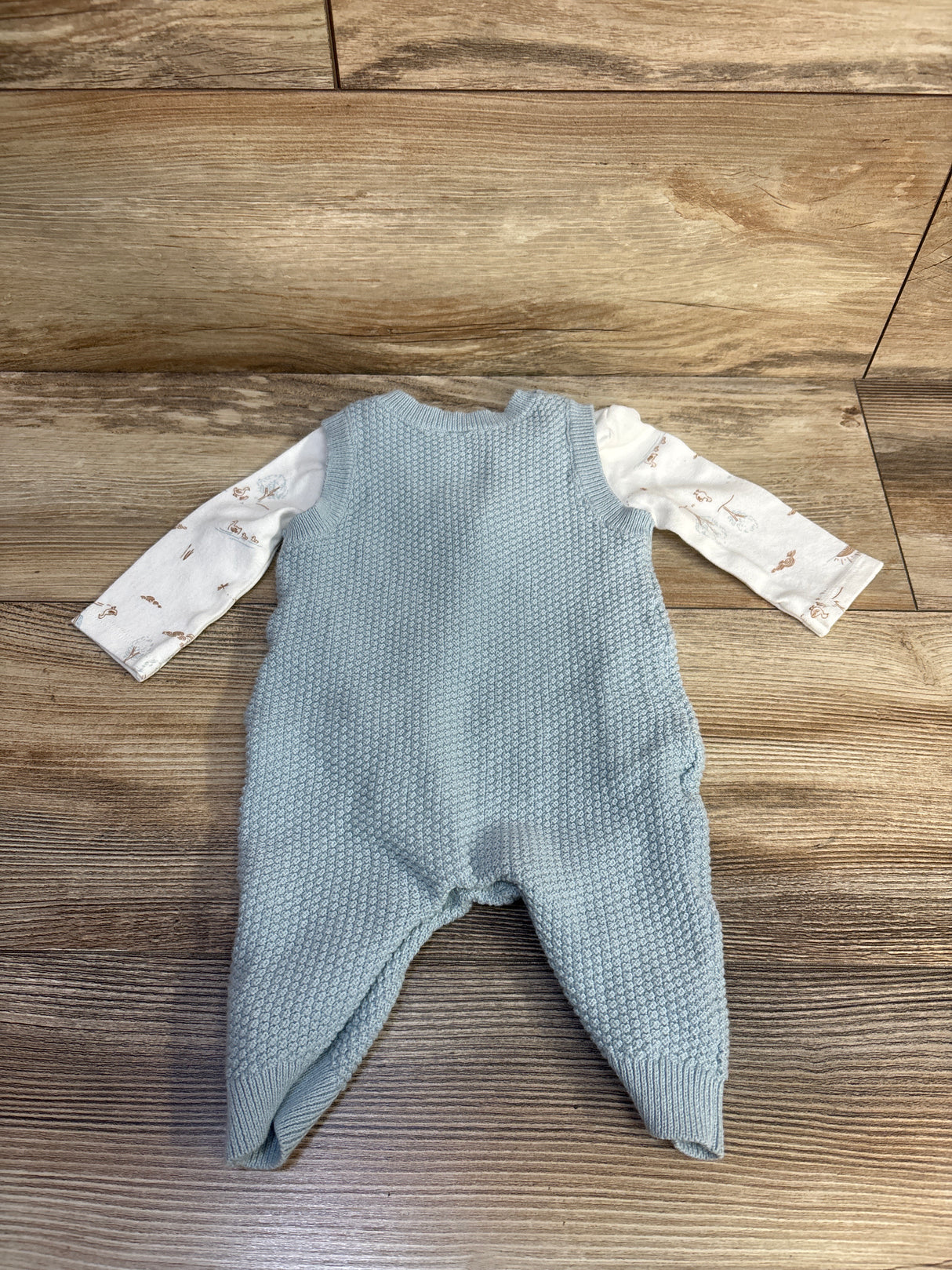 Just One You 2pc Long Sleeve Shirt & Knit Overalls Set White sz 3m
