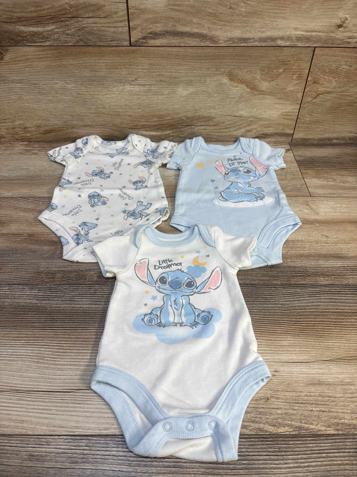Disney Baby 3pk Lilo & Stitch Bodysuits Blue sz Newborn