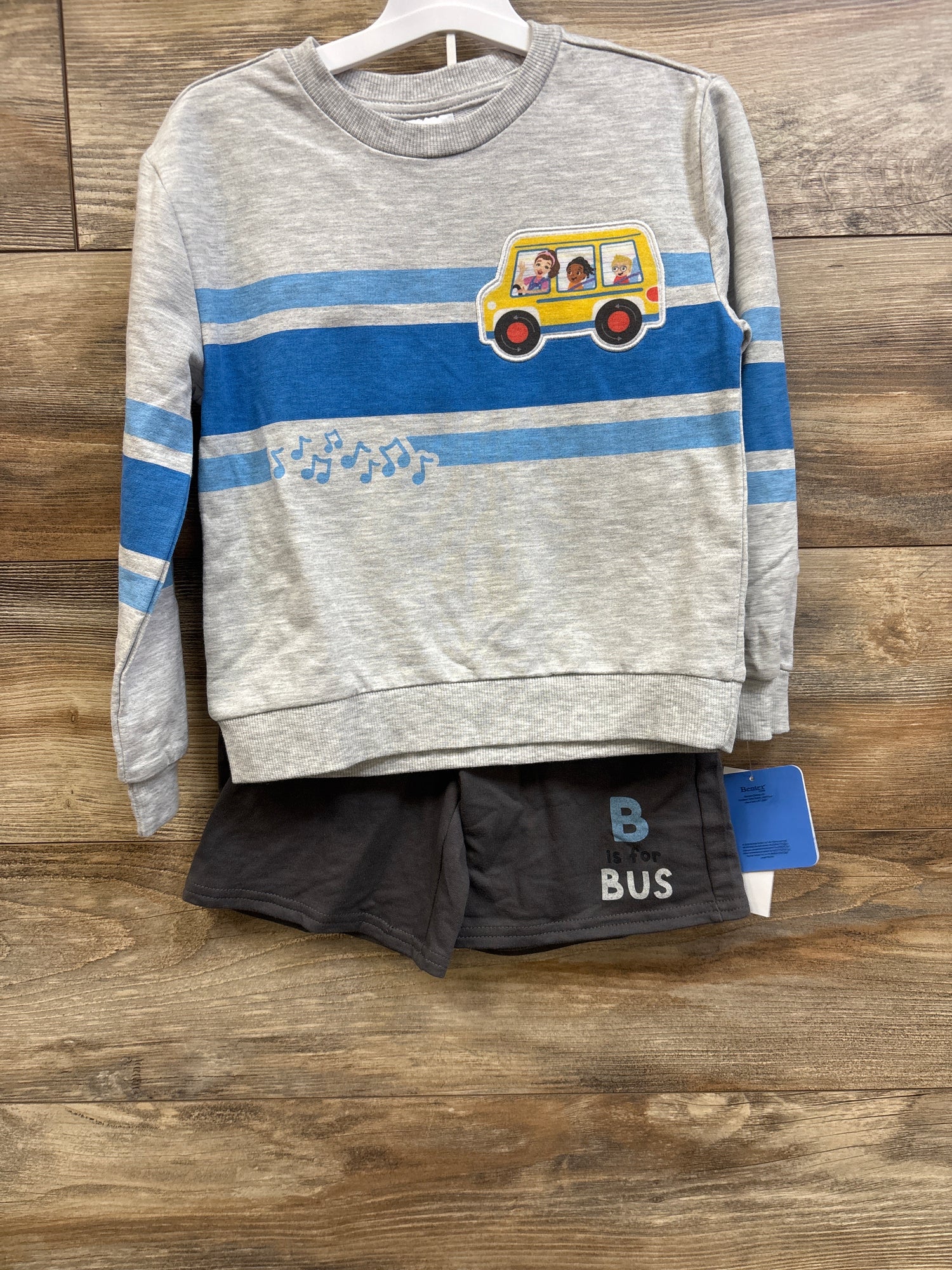 NEW Ms Rachel 2pc School Bus Sweatshirt & Shorts Set Grey sz 5T