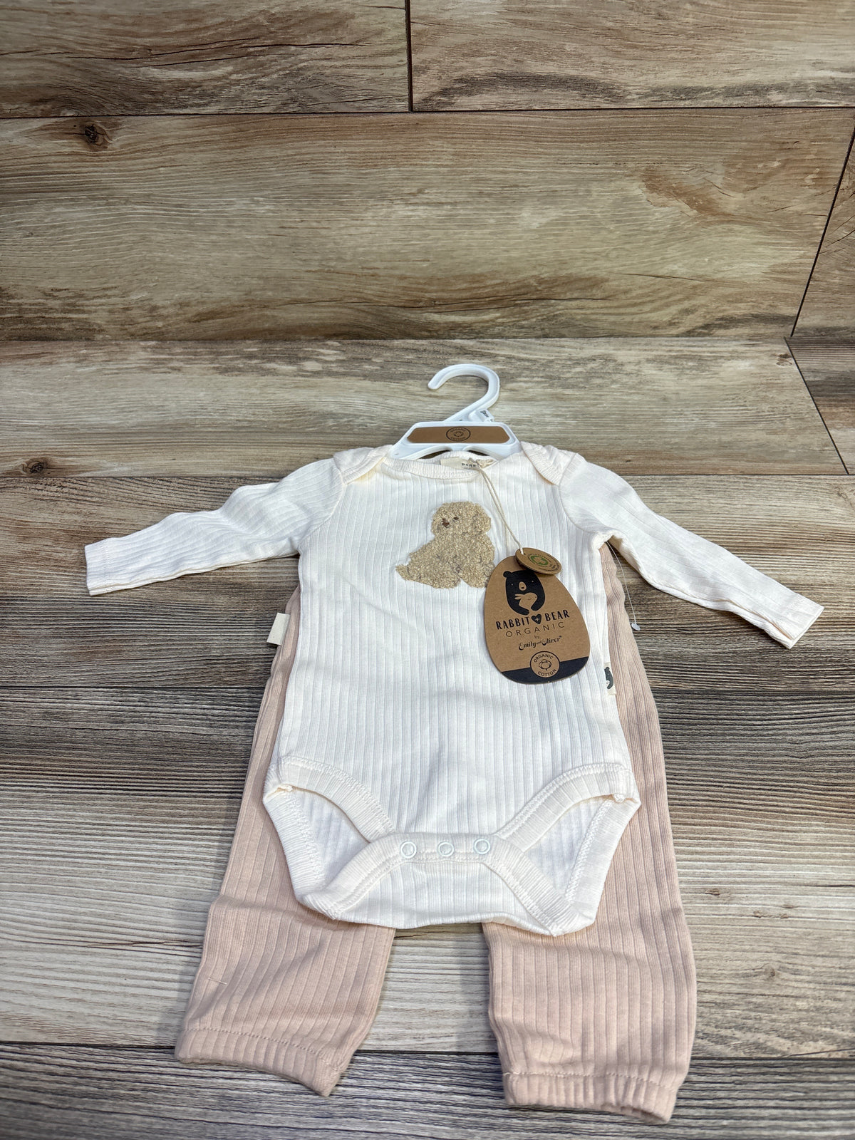 NEW Rabbit + Bear Organic 2pc Ribbed Dog Print Bodysuit Set Ivory sz 0/3m