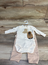 NEW Rabbit + Bear Organic 2pc Ribbed Dog Print Bodysuit Set Ivory sz 0/3m