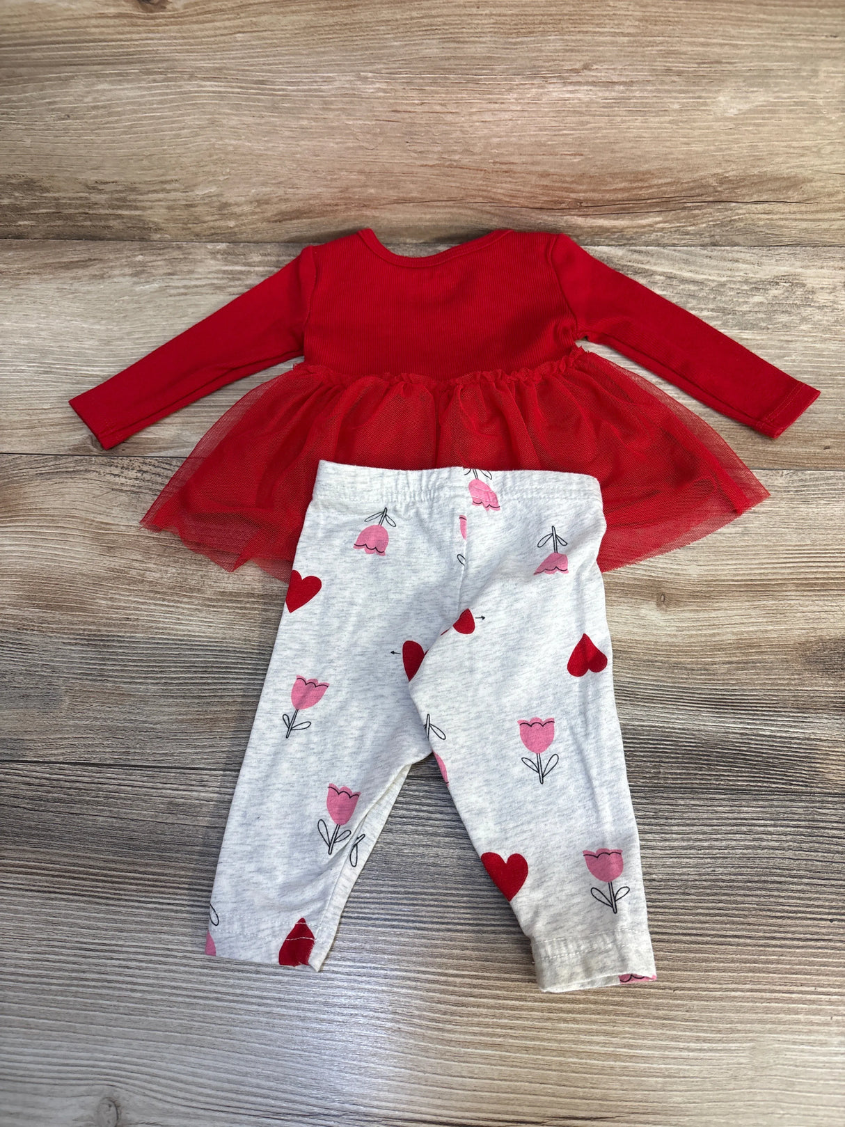 Carter's 2pc Tulle Shirt & Floral Leggings Set Red sz 3m