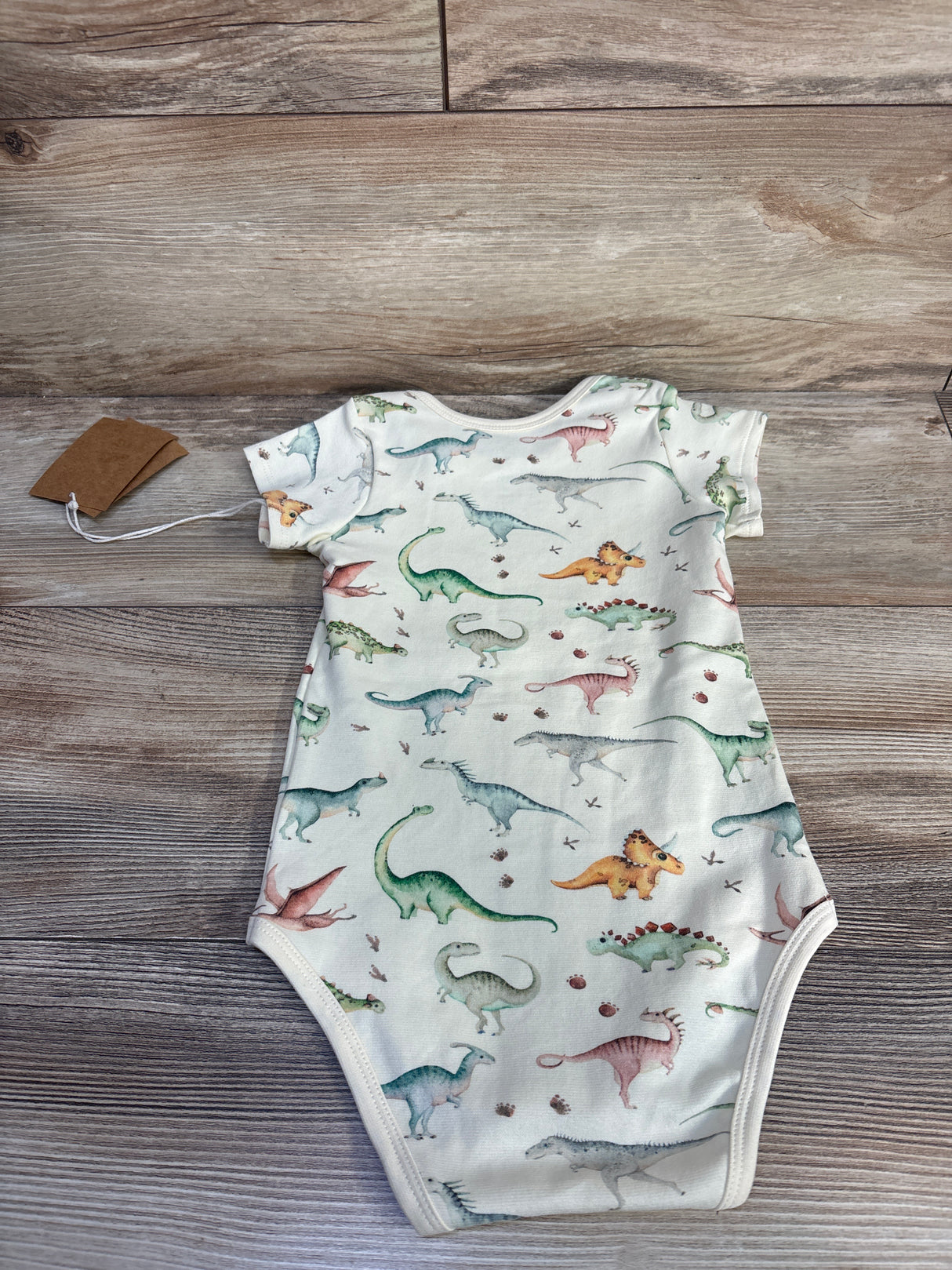 NEW Earthy Organic Cotton Short Sleeve Dinosaur Bodysuit Cream sz 18-24m