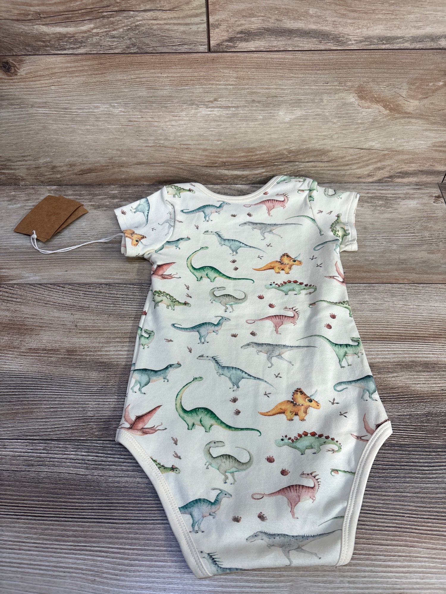 NEW Earthy Organic Cotton Short Sleeve Dinosaur Bodysuit Cream sz 18-24m