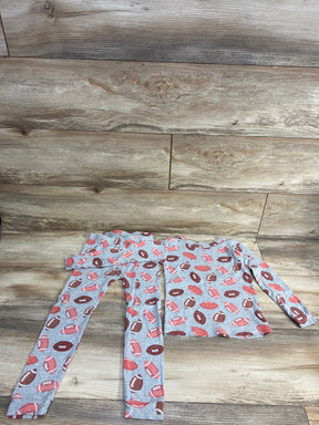 Gray kids pajama set with football print, includes long sleeve top, pants, and headband