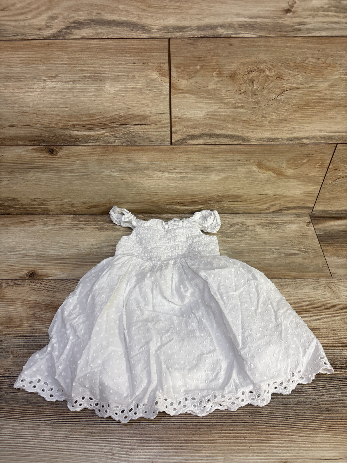 Cat & Jack Smocked Eyelet Trim Dress White sz 2T
