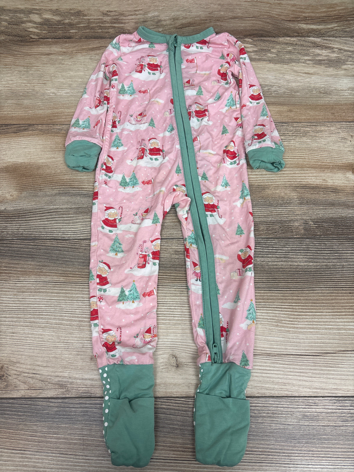 Angel Dear Bamboo Golfing Mrs. Claus and Elves Convertible Zip Sleeper Pink sz 6-12m