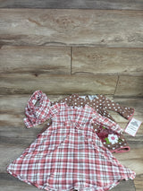NEW Rare Editions 2pk Long Sleeve Dress with Scarf 3pc Set Brown sz 2T