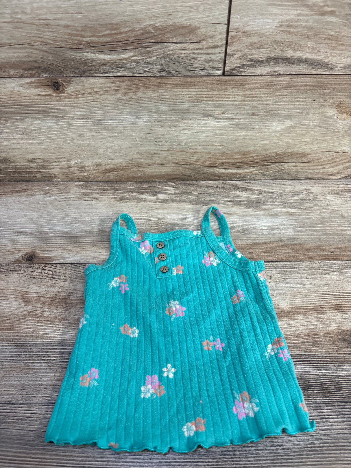 Cat & Jack Ribbed Henley Tank Top Teal sz 2T
