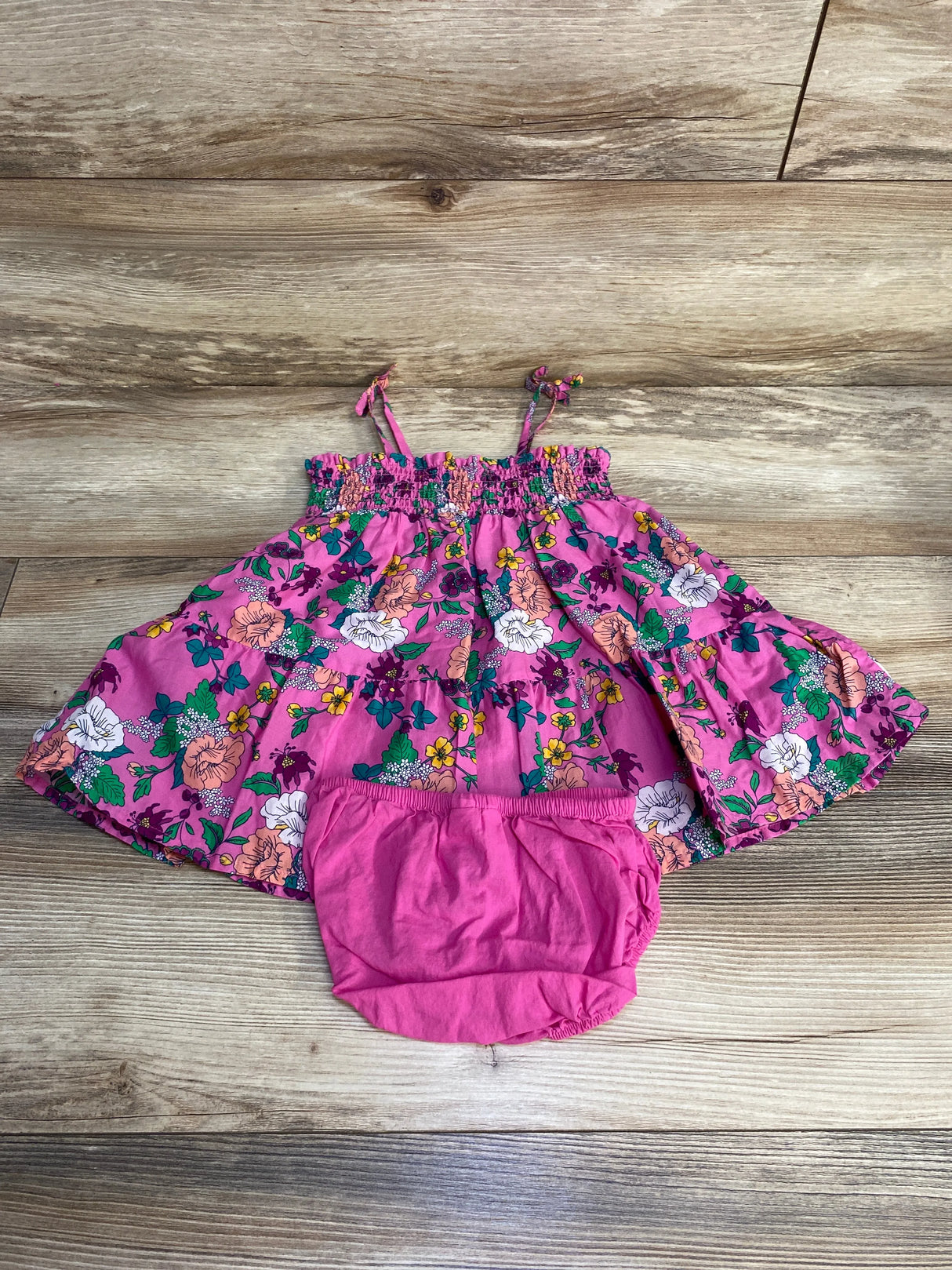Janie and Jack 2pc The Leilani Floral Smocked Sundress Pink sz 12-18m - Me n Mommy To Be