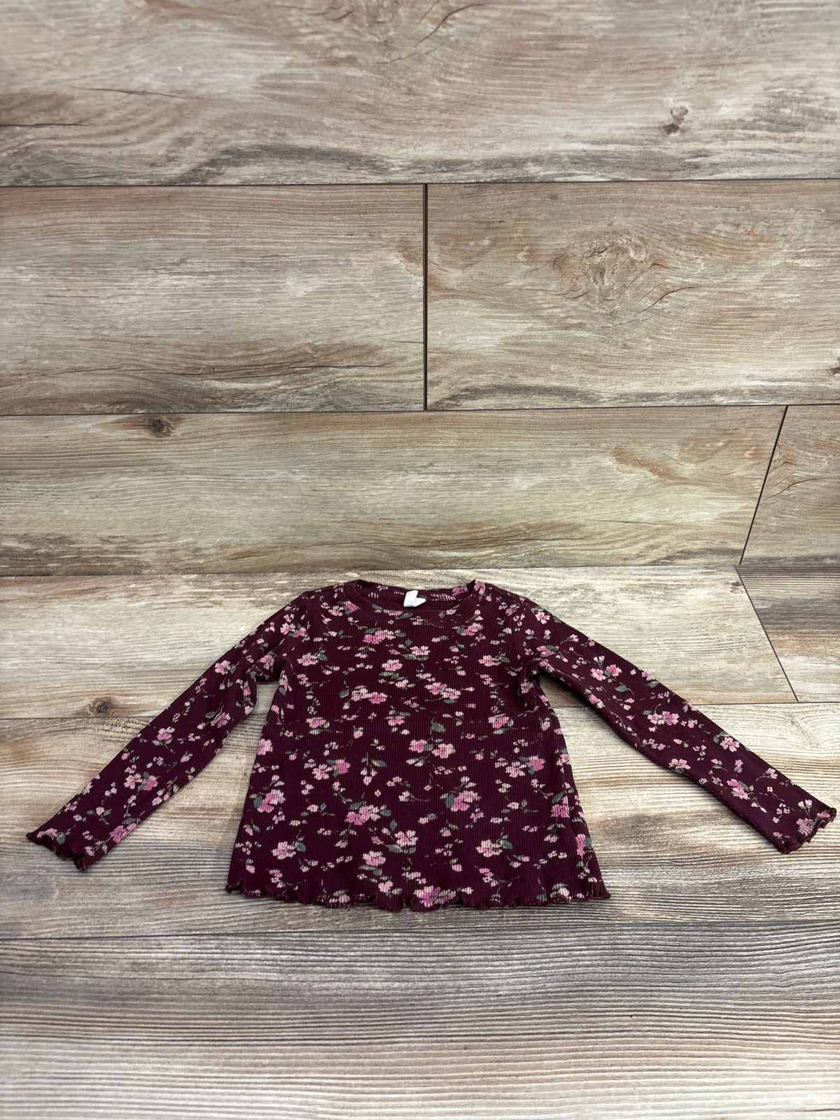 Baby Gap Floral Ribbed Long Sleeve Shirt Maroon sz 2T