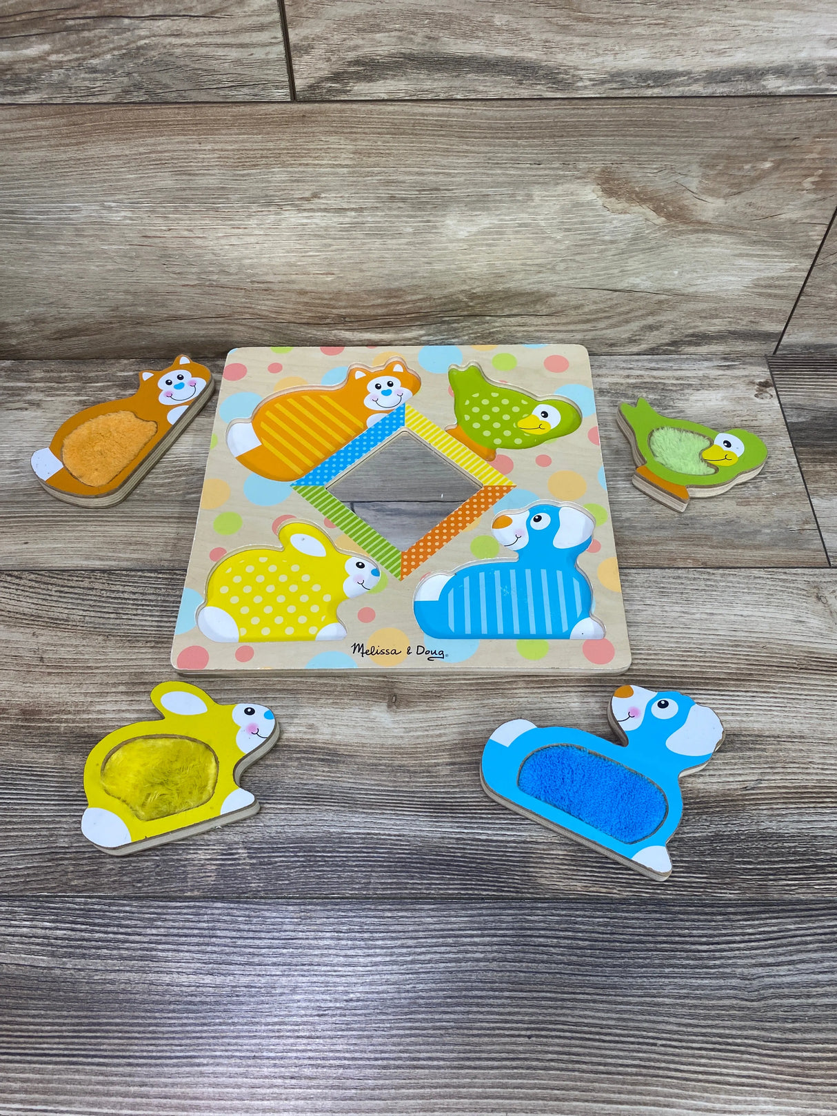 Melissa & Doug First Play Wooden Touch and Feel Puzzle Peek-a-Boo Pets With Mirror