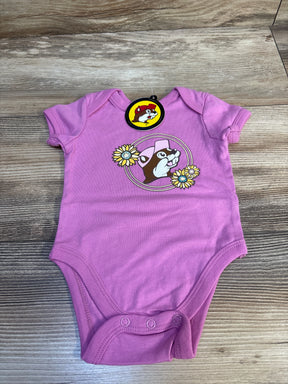 Pink baby onesie with cartoon beaver and sunflowers design