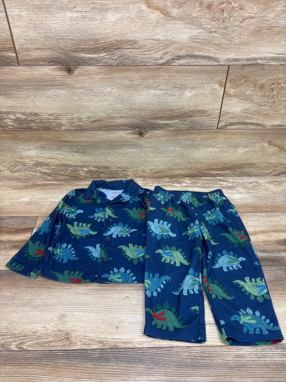 Just One You 2pc Coat Style Dino Pajama Set Blue sz 2T