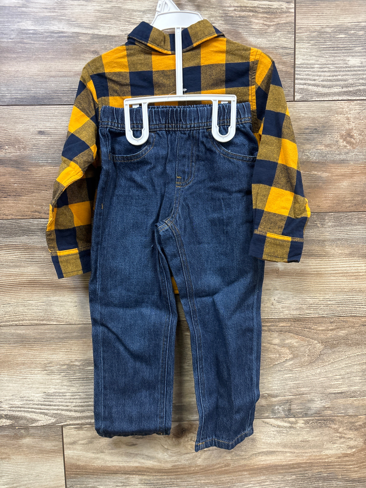 NEW Wrangler 2pc Long Sleeve Flannel & Jeans Yellow sz 3T