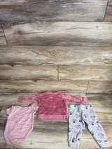 Disney Baby 3pc Plush Minnie Mouse Sweatshirt & Bodysuit Set Pink sz 18m