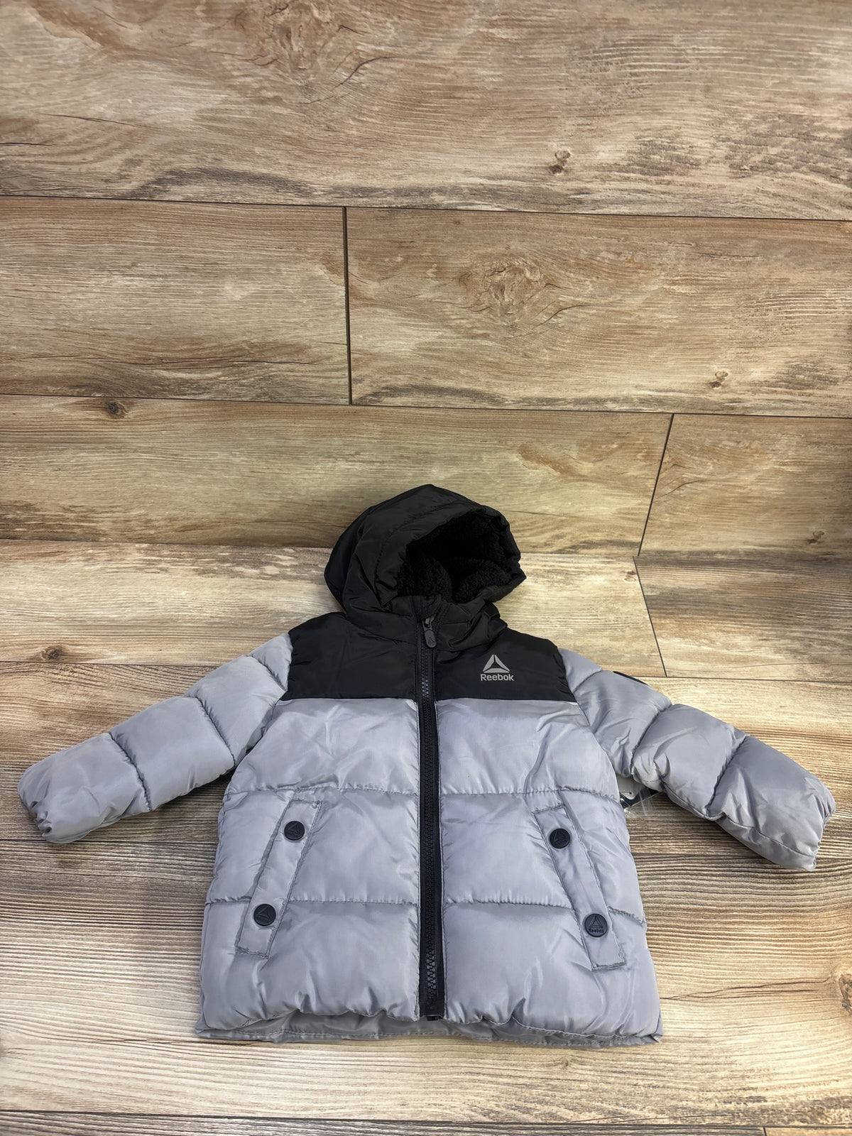 NEW Reebok Hooded Heavyweight Puffer Jacket in Sleet sz 12m
