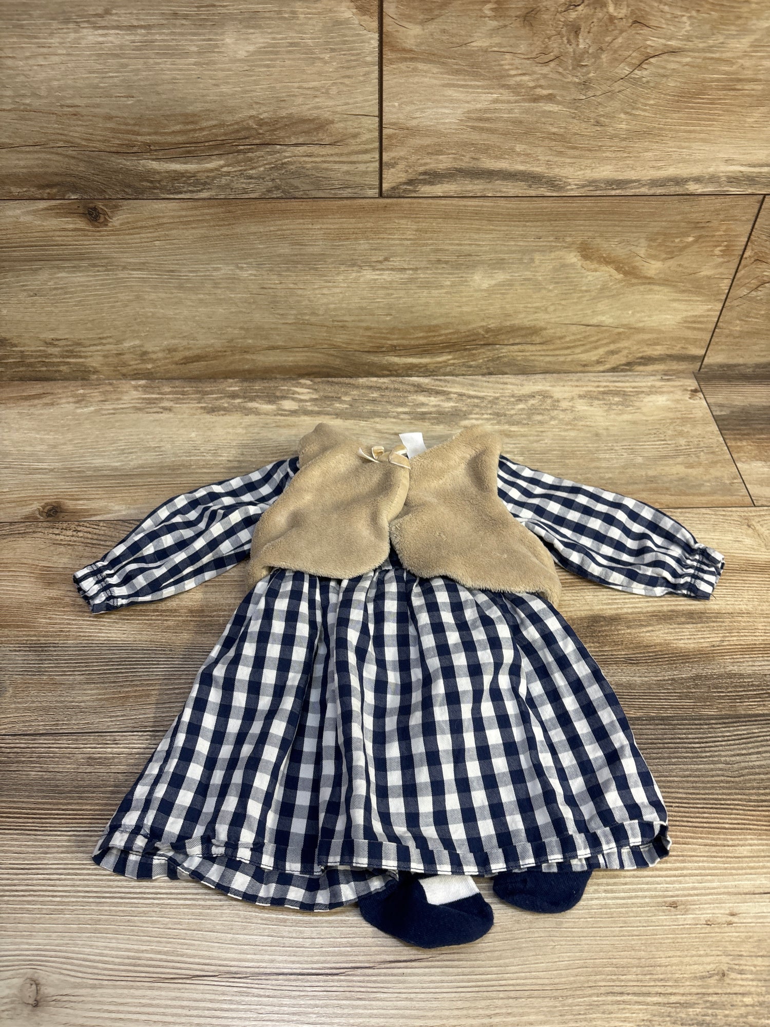Carter's 3pc Long Sleeve Dress, Plush Vest, & Footed Tights Navy sz 6m