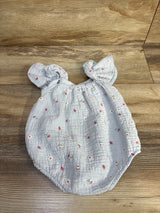 Rabbit + Bear Organic Embroidered Strawberry Bubble Romper Blue sz 6-9m