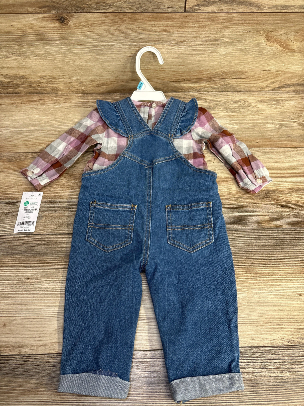 NEW Carter's 2pc Plaid Top & Denim Overalls Set Purple sz 6m