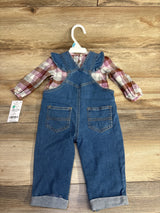 NEW Carter's 2pc Plaid Top & Denim Overalls Set Purple sz 6m