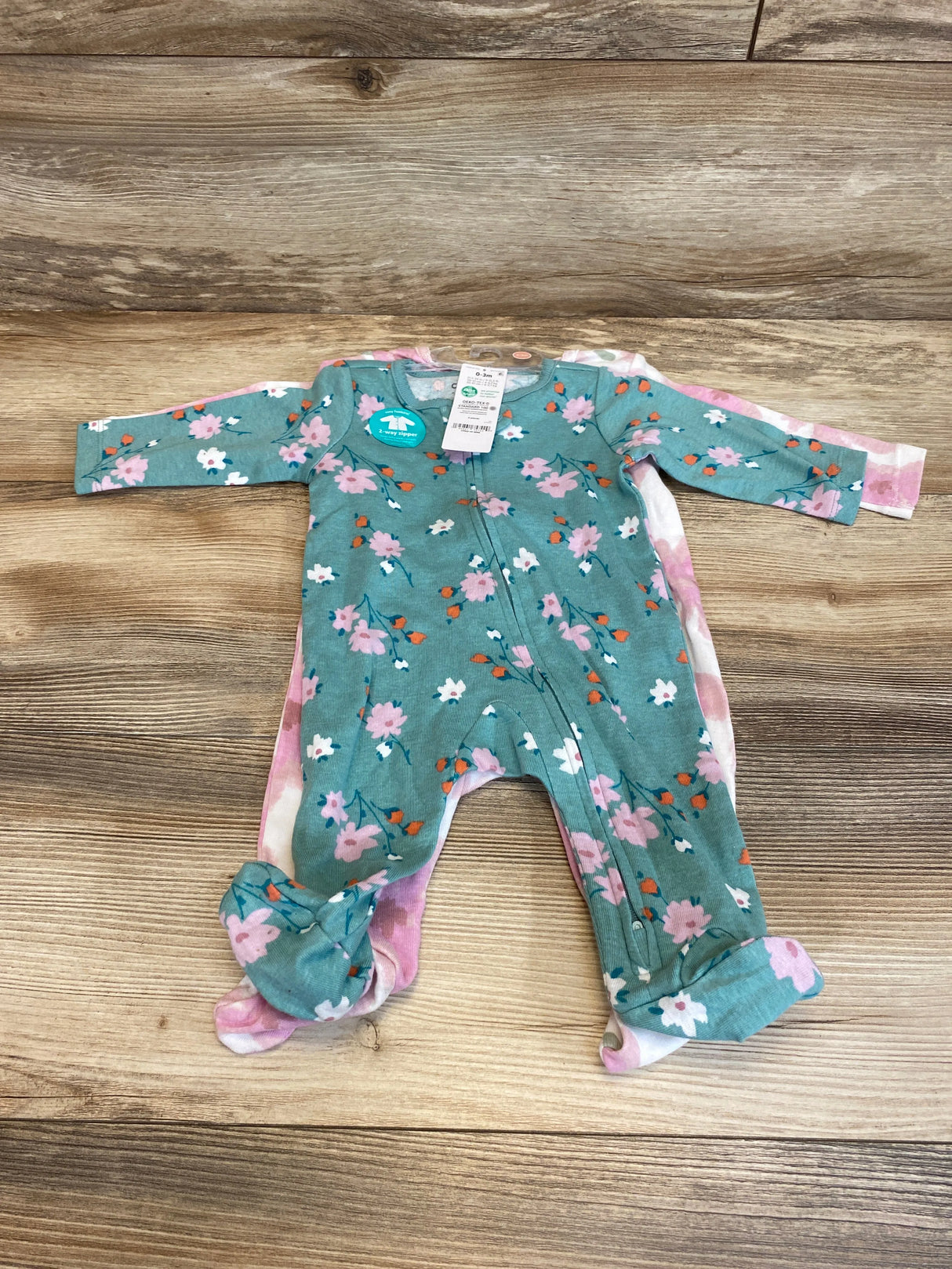 NEW Child Of Mine 2pk Floral Sleepers Green sz 0-3m