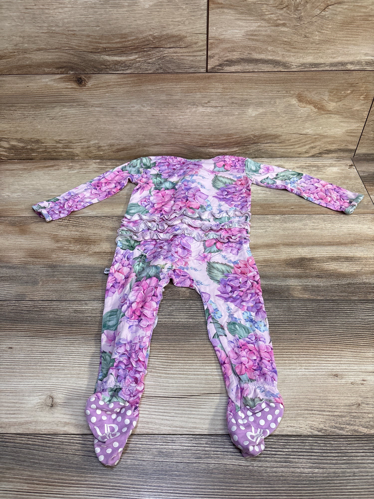 Bums & Roses Bamboo Floral Ruffle Footie Sleeper Pink sz 9-12m
