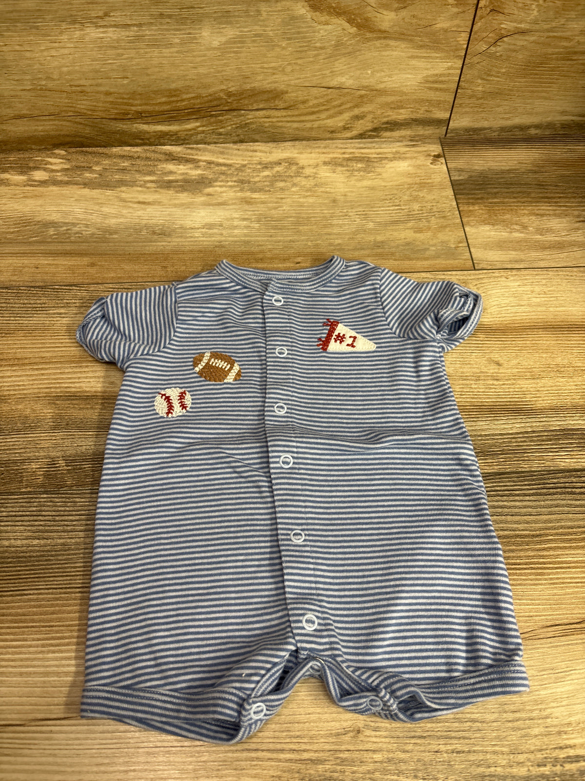 Child Of Mine Striped Button-Front Shortie Romper Blue sz 0-3m