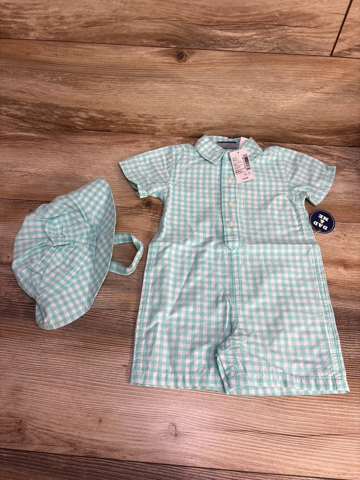 NEW Children's Place 2pc Gingham Romper & Hat Blue sz 6-9m - Me n Mommy To Be