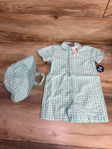 NEW Children's Place 2pc Gingham Romper & Hat Blue sz 6-9m - Me n Mommy To Be