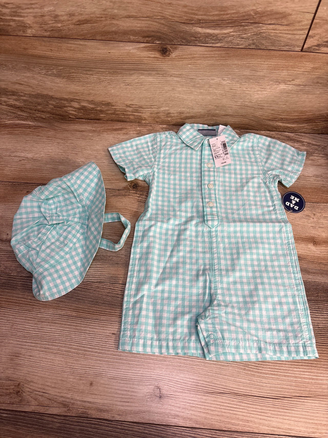 NEW Children's Place 2pc Gingham Romper & Hat Blue sz 6-9m - Me n Mommy To Be