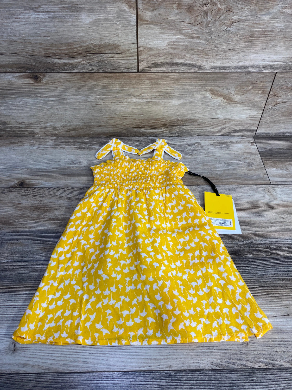 NEW Diane Von Furstenberg Smocked Floral Dress Yellow sz 18m