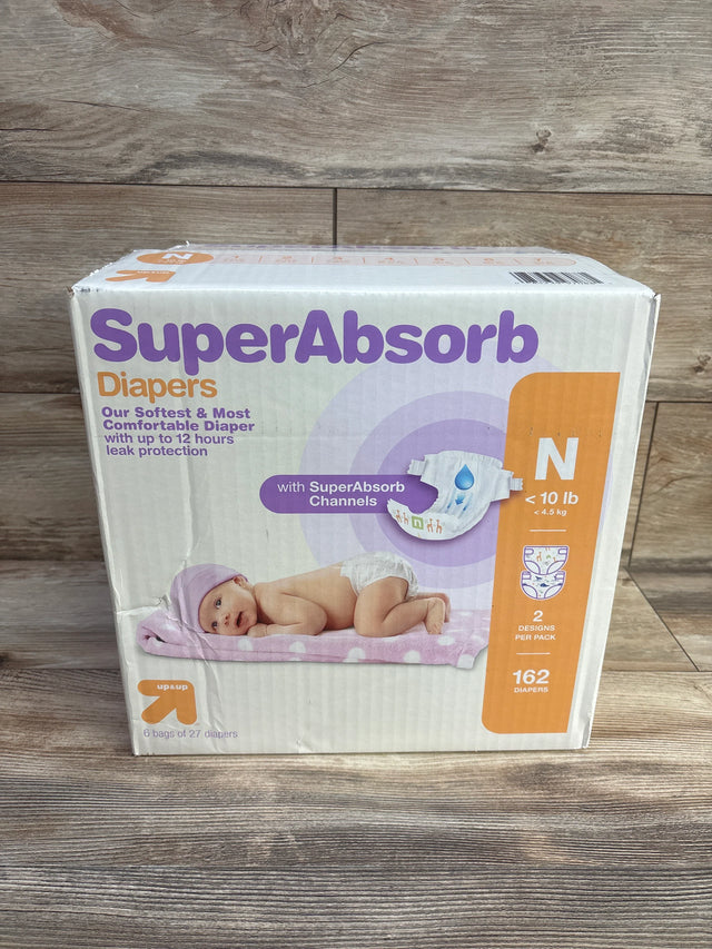 NEW Box of up&up Superabsorb Disposable Diapers, 162ct. Size Newborn - Me n Mommy To Be