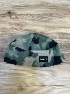 Hurley camo beanie hat for kids, green and black pattern, cozy winter accessory