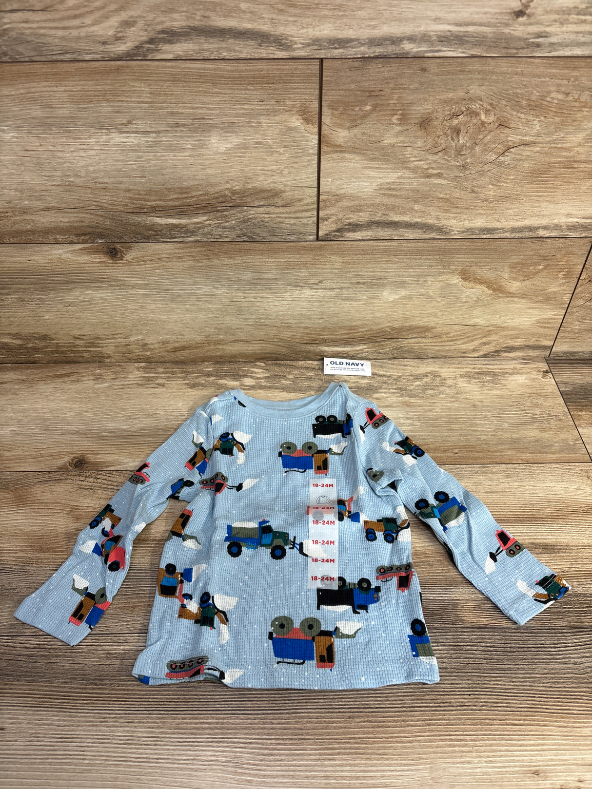 NEW Old Navy Snow Plow Waffle Knit Blue Shirt sz 18-24m