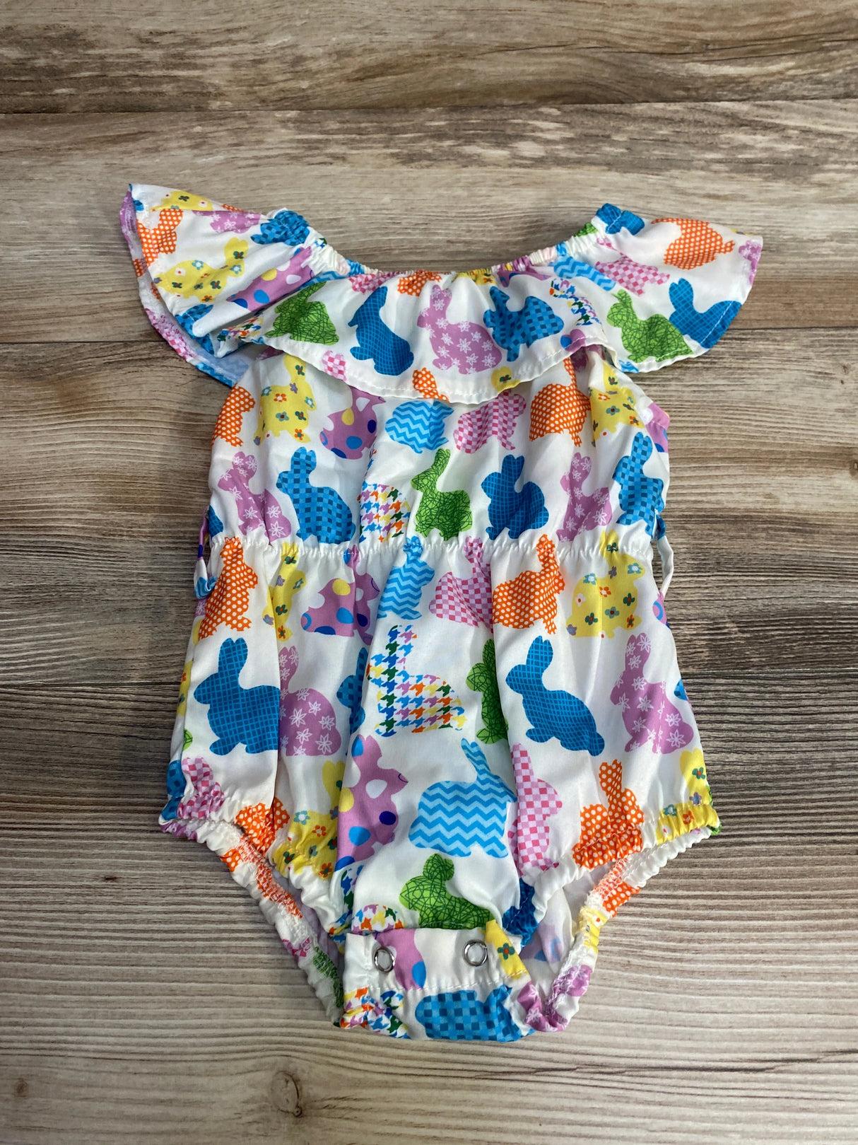 Flounce Trim Bunny Print Romper White sz 12m