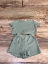 Shein 2pc Waffle Knit Shirt & Shorts Set Green sz 6-9m
