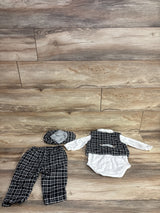 Plaid Gingham Bodysuit, Vest, Pants, & Hat 4pc Set Black sz 12-24m