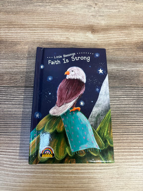 Faith Is Strong children's book with illustrated eagle on starry night cover, scan to listen feature