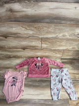 Disney Baby 3pc Plush Minnie Mouse Sweatshirt & Bodysuit Set Pink sz 18m