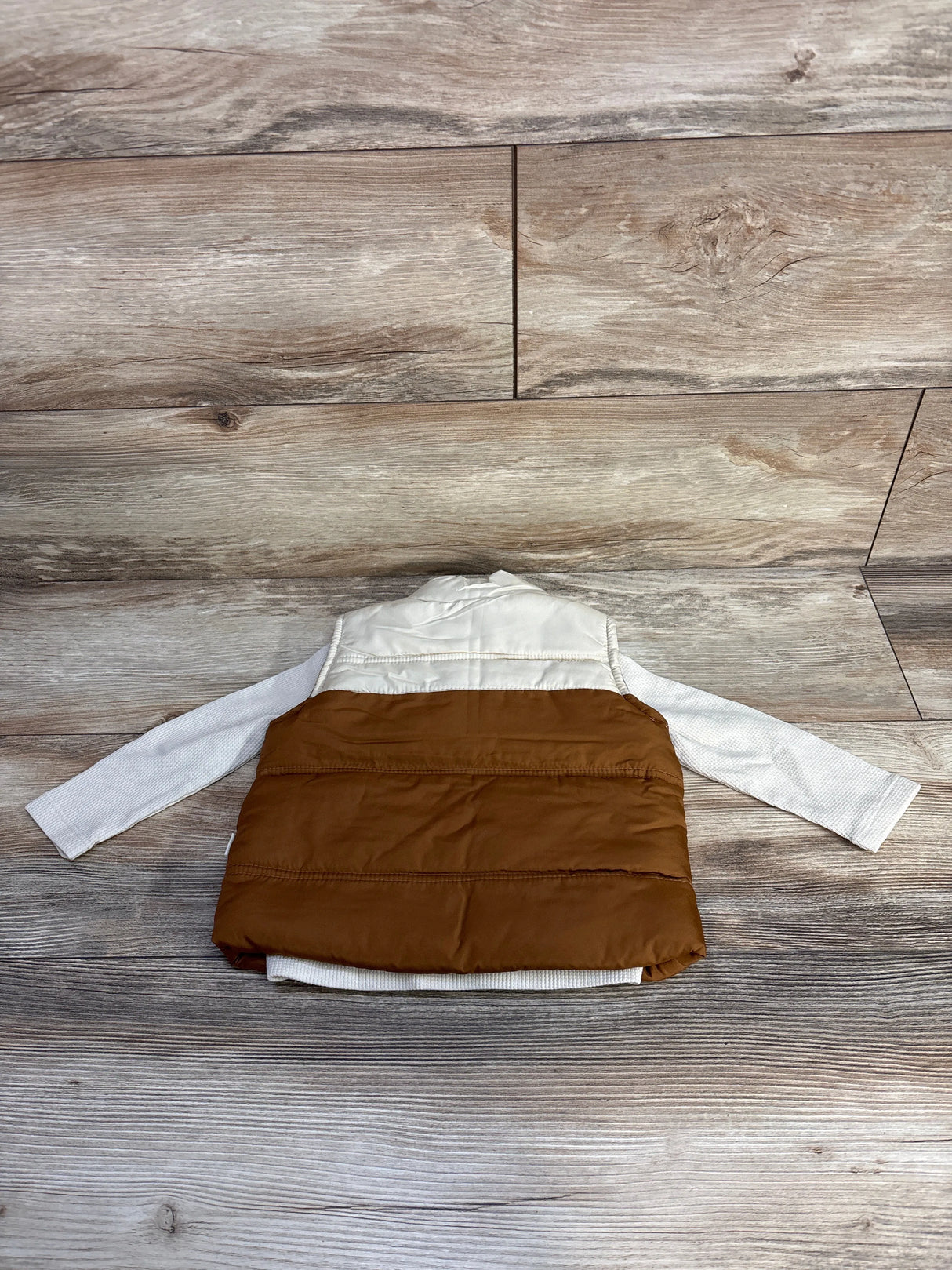 Tahari Baby 2pc Thermal Long Sleeve & Puffer Vest Set Tan sz 12m