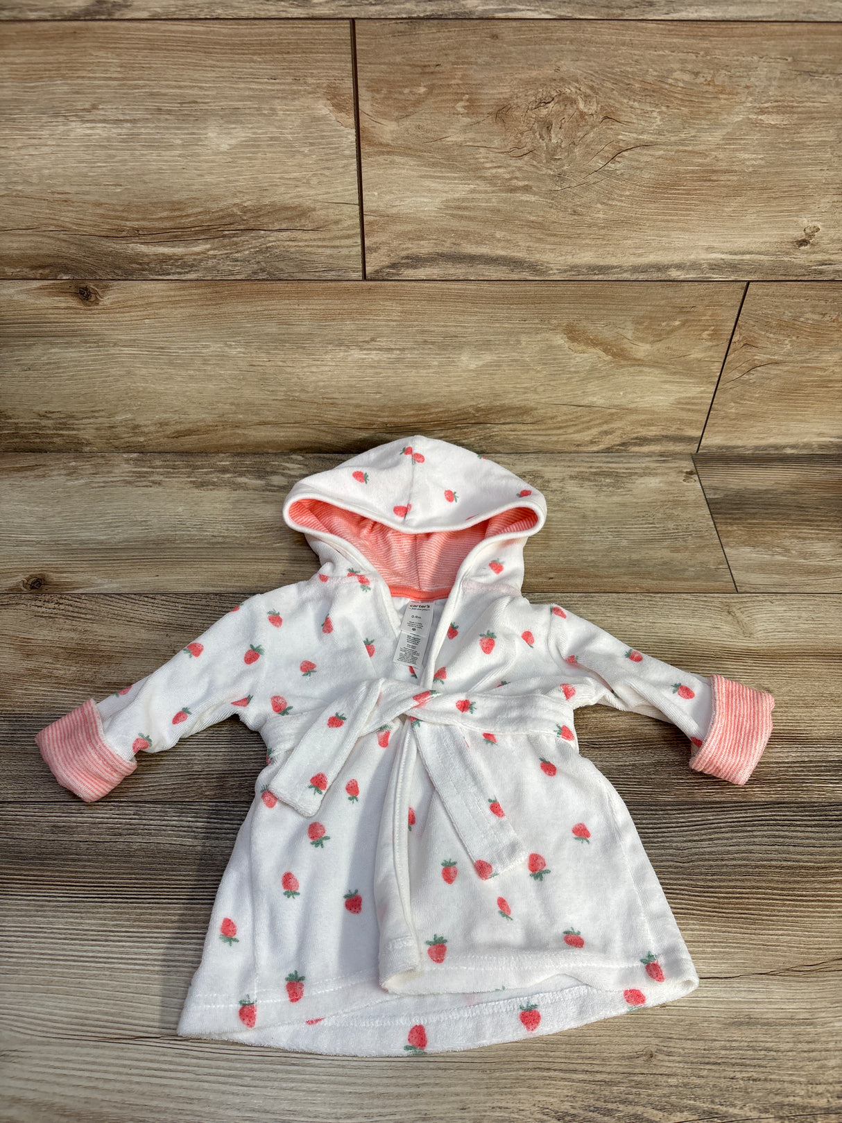 Just One You Strawberry Print Bath Robe White sz 0-9m