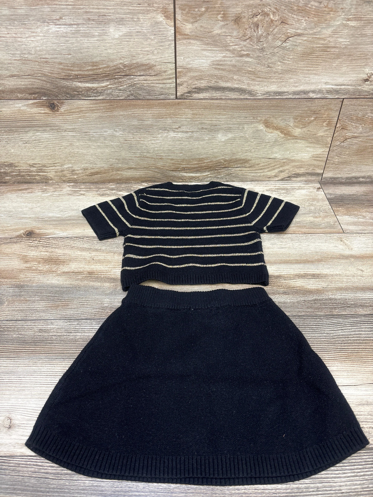 Vince Camuto 2pc Striped Knit Cropped Shirt & Skirt Set Black sz 3T