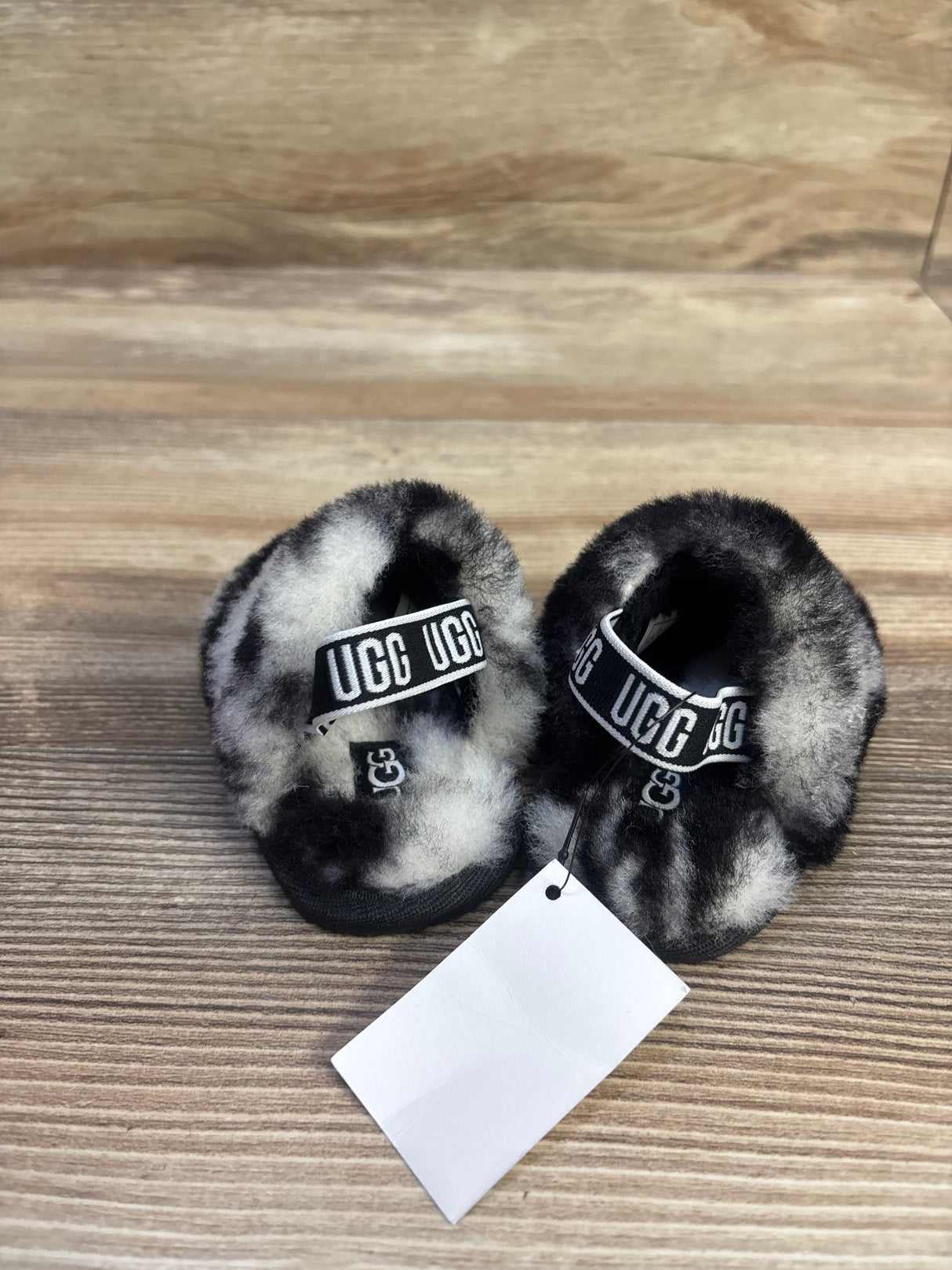 NEW Ugg Fluff Yeah Slides Marble Black/White sz 2/3c