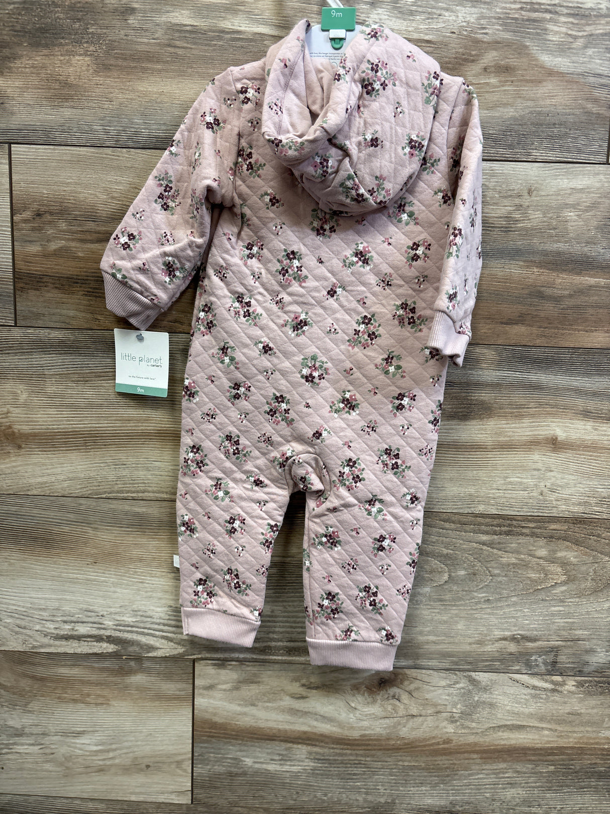 NEW Little Planet Organic Quilted Hooded Jumpsuit Pink sz 9m