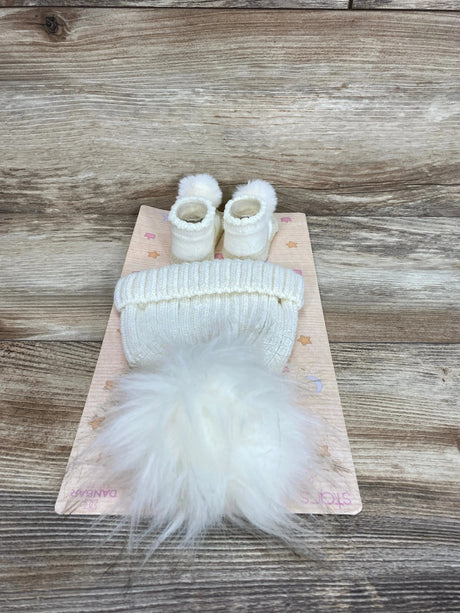 NEW Stars & Dreamers Knit Hat And Booties Set Ivory Sz 0-12m