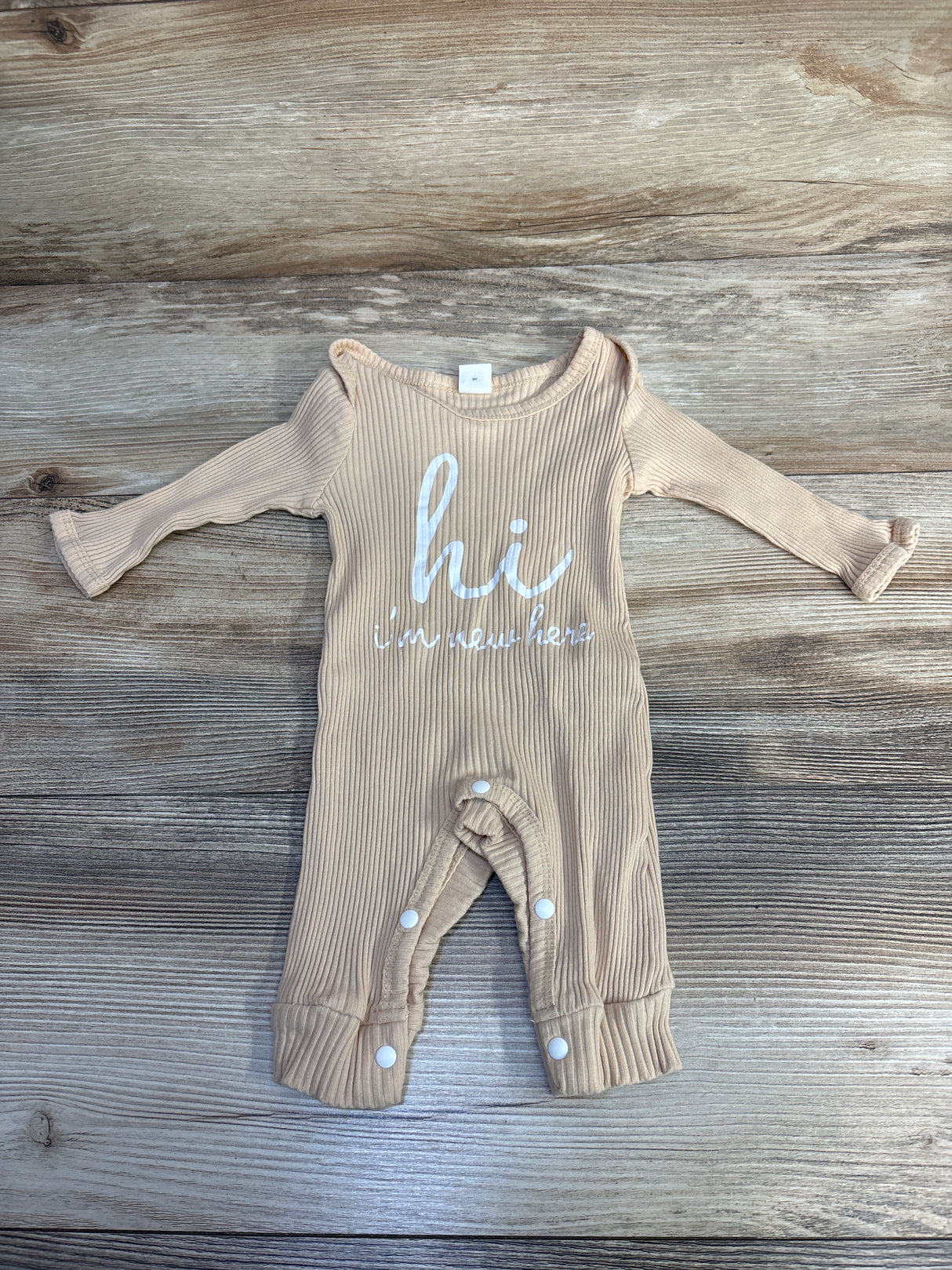 Shein Ribbed Hi Im New Here Coverall Tan sz 1-3m