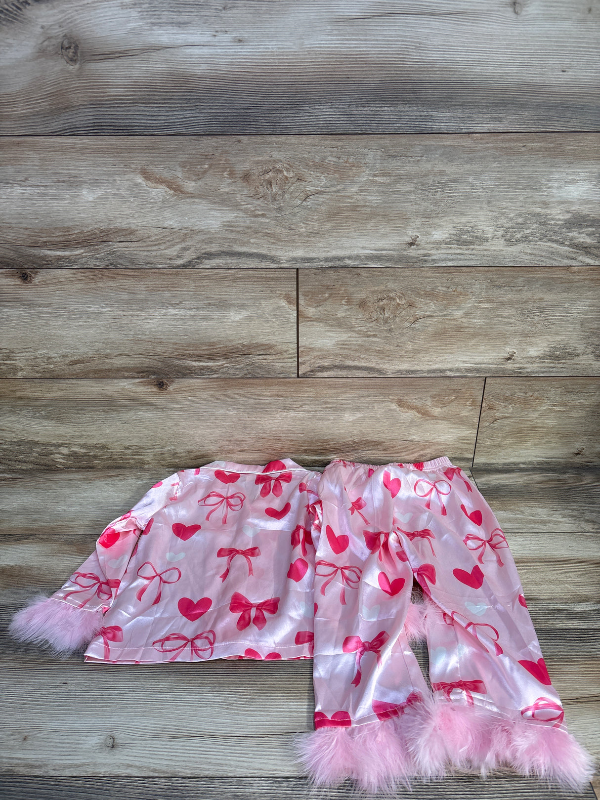 Bow Print 2pc Coat Style Pajama Set Pink sz 3/4T