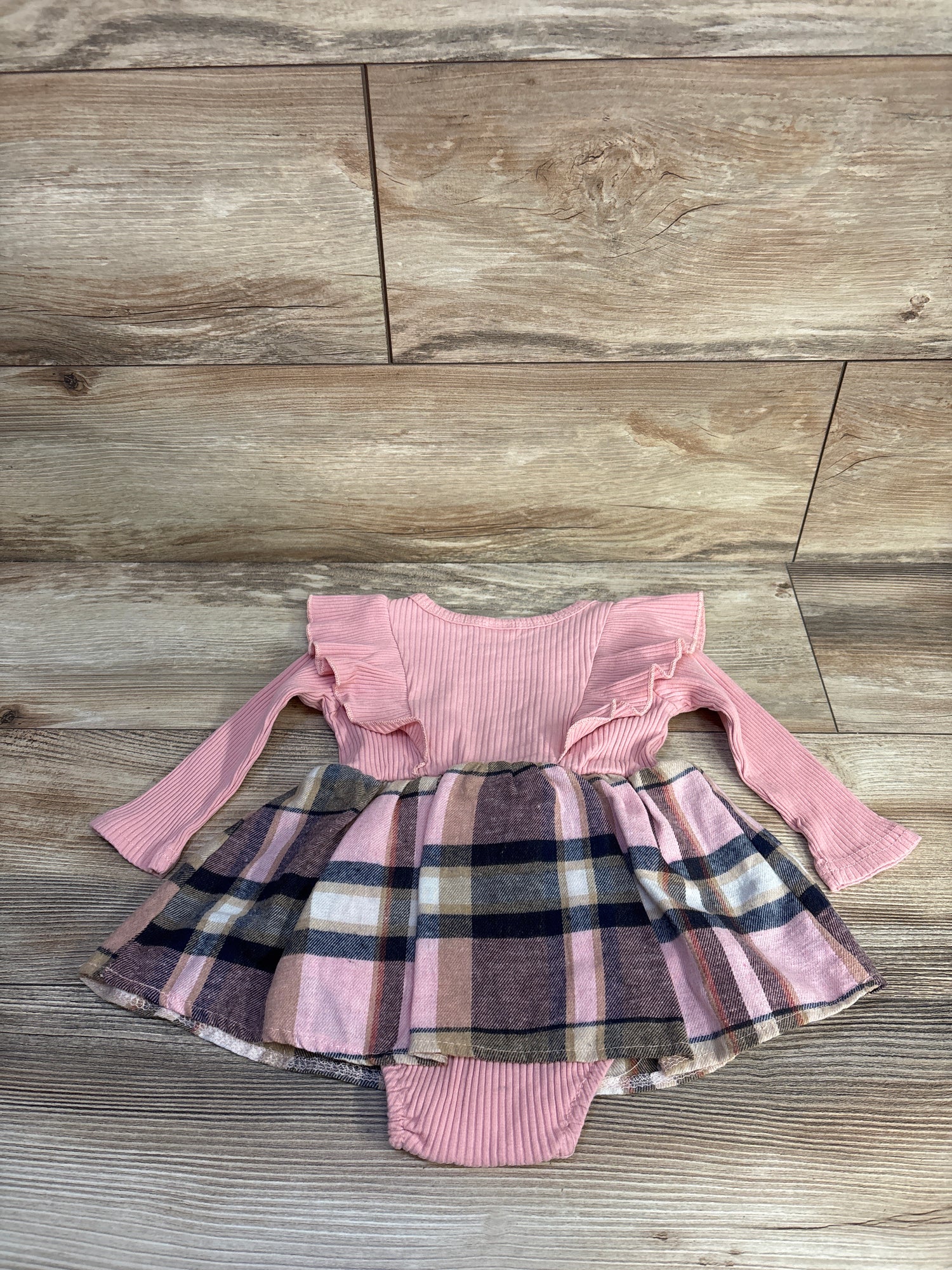 Marsha Ruffle Plaid Bodysuit Dress Pink sz 9-12m
