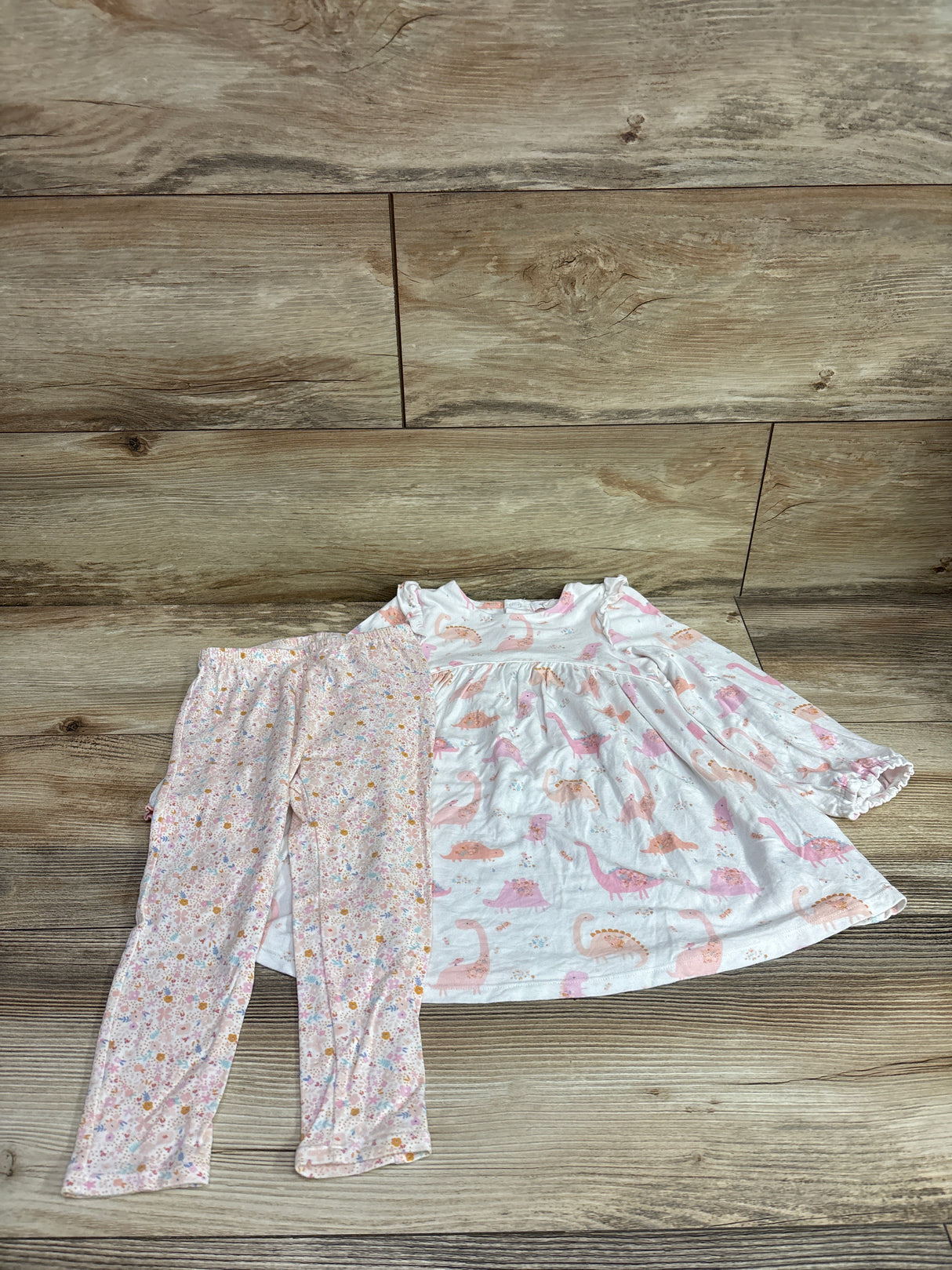 Angel Dear 2pc Bamboo Dinosaur Long Sleeve Dress & Leggings White sz 18-24m